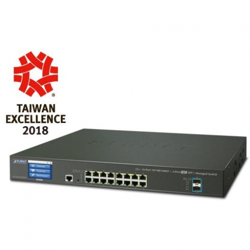 Planet GS-5220-16T2XVR Switch Ethernet niveau 3 L3 16 RJ45 Gigabit 2 SFP + 10 Gigabit écran LCD anneau ERPS alim 48 VDC