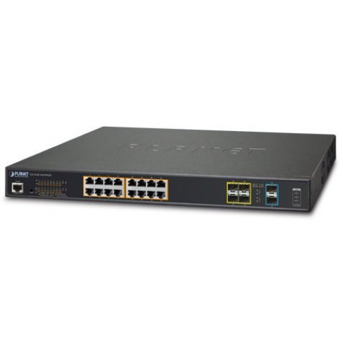 Planet GS-5220-16UP4S2X Switch 16 ports Gigabit Ultra-POE budget 400 watts niveau 2 L2 routeur L3 4 slots SFP 1G 2 SFP+ 10G