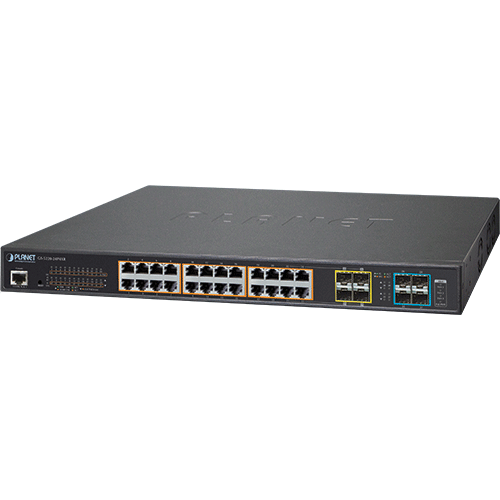 Planet GS-5220-24P4X Switch 24 ports Gigabit POE+ budget 400 watts niveau 2 L2 routeur L3 4 slots SFP 1G