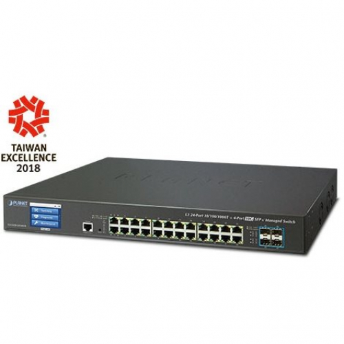 Planet GS-5220-24T4XV Switch Ethernet niveau 3 L3 24 RJ45 Gigabit 4SFP + 10 Gigabit écran LCD anneau ERPS alim interne 220V