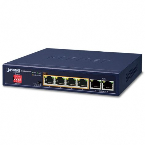 Planet GSD-604HP Switch POE Gigabit desktop 6 ports Giga dont 4 PoE at puissance 55W sans ventilateur silencieux