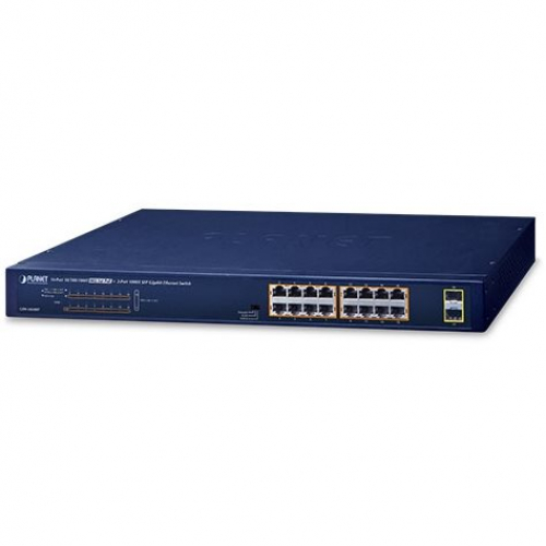 Planet GSW-1820HP switch POE+ Gigabit Ethernet 16 Ports 10/100/1000T 802.3at Budget 240 watts 2 1000X SFP