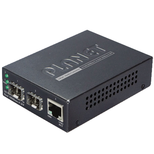 Planet GT-1205A convertisseur Gigabit Ethernet avec 1 RJ45 Gigabit et 2 slots pour transceivers SFP 1000mbs
