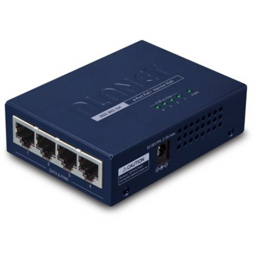 Planet HPOE-460 Injecteur PoE ultra-compact 4 ports Gigabit Ethernet Budget 120 Watts 802.3at 4 ports 30W max