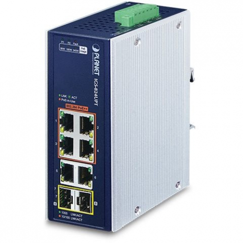 Planet IGS-824UPT Switch commutateur industriel Ethernet 4 ports Gigabit PoE BT  2 slots SFP températures  -40/75°C
