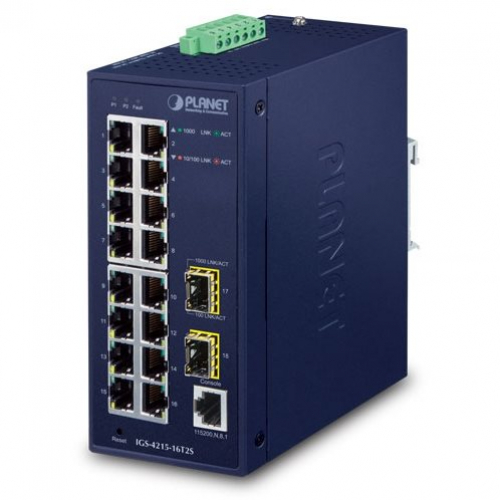 Planet IGS-4215-16T2S Switch industriel Rail Din niveau 2 L2 16 ports Ethernet Gigabit RJ45 + ports 2SFP -40/+75°C