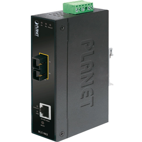Planet IFT-802T convertisseur Ethernet industriel rail DIN 100Mbs multimode 100Base TX / FX SC 2Km -40/+75°