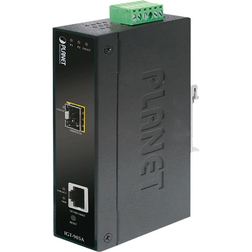 Planet IGT-905A Convertisseur industriel fibre Gigabit Ethernet manageable SNMP RJ45 vers Mini Gbic SFP 1000Mbs -40/+75°C