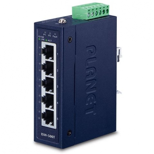 Planet ISW-500T Switch industriel rail DIN compact durci 5 ports 100Mbits -40 +75°Celsius alim 12/48VDC