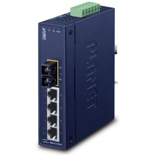 Planet ISW-511TS15 Switch industriel rail DIN compact 4 ports RJ45 100Mbits 1 Fibre Mono 100base-FX 15Km SC -40 +75°C 12/48VDC