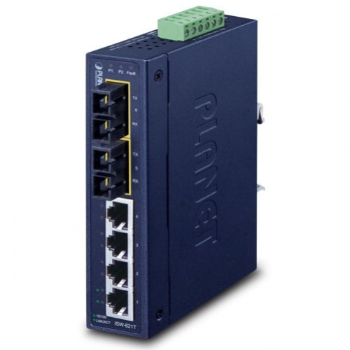 Planet ISW-621T Switch industriel IP30 4 ports 10/100Mbits + 2 uplinks  Fibre 100 base Fx SC Duplex -40/+75°C