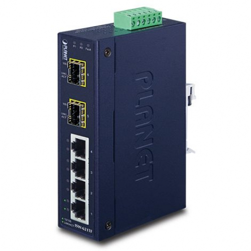 Planet ISW-621TF Switch industriel IP30 4 ports RJ45 10/100Mbs avec 2 slots SFP températures  -40/+75°C