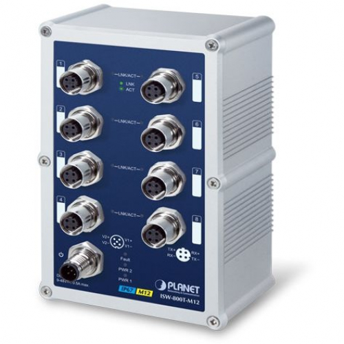 Planet ISW-800T-M12 Switch industriel standard IP67 8 ports 100Mbits connecteurs M12 température -40/75°C
