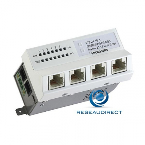 Microsens MS450186M-G6+ Switch 45x45 6 ports cuivre Gigabit 10/100/1000 Mbs 1 uplink RJ45 1 Downlink RJ45 modèle horizontal alimentation 220 Vac 