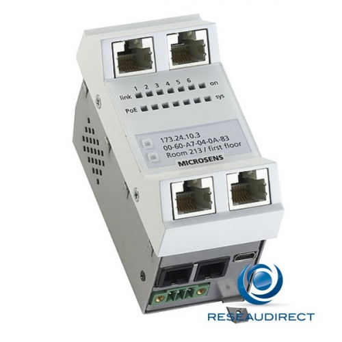 Microsens MS440217M-G6+ Switch 45x45 4 ports RJ45 10/100/1000 Mbs 2 slots SFP libres 100Mbs ou Giga Slot SD RS232 vertical alimentation interne 230 VAC