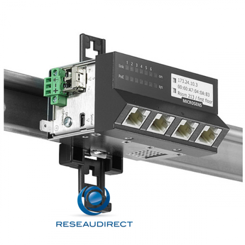 - Microsens MS450186PMXH-48G6+ Switch industriel compact L2+ horizontal 1 port POE alimentation type PD 30 watts 5 x ports POE+ 1000Base-T 48VDC -25/+65°C (25=)