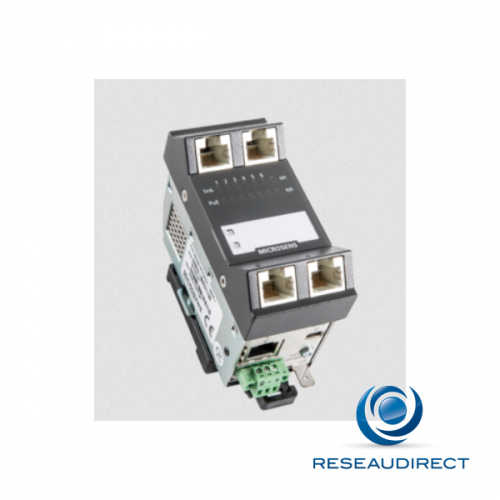 - Microsens MS450187PMXH-48G6+ Switch industriel compact L2+ vertical 1 port POE alimentation type PD 30 watts 5 x ports POE+ 1000Base-T 48VDC -25/+65°C (25=)