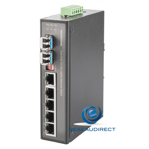 - Microsens MS657203PX Switch industriel 4x10/100/1000Base-T POE+ 1xRJ45 2xSFP Giga 100-X/1000-X double alim 48VDC -40/+75°C =