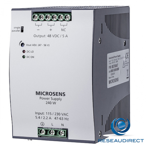 Microsens MS700457 alimentation 47-56 VDC rail DIN 240W-5 A entrée 90-132/180-264 VAC températures -40 à 70°C