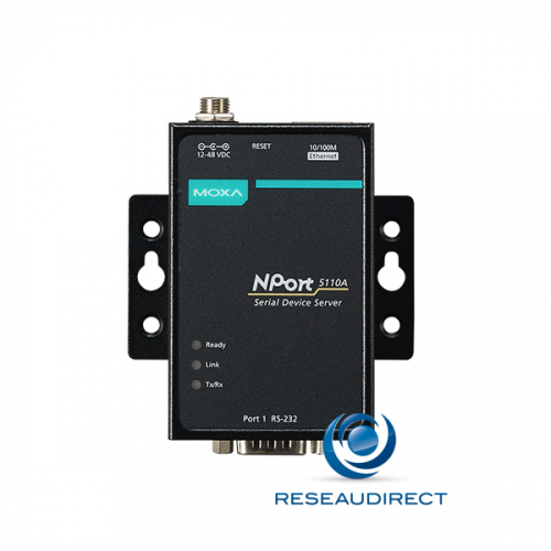 Moxa Nport 5110A serveur de port série sur IP 1 x RS-232 DB9 Ethernet 10/100M 15KV ESD 0.5KV serial surge 12-48VDC 0/60°C