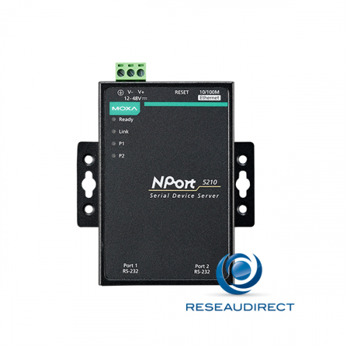 Moxa Nport 5210 serveur de port série sur IP 2 x RS-232 RJ45 Ethernet 10/100M 15KV ESD 0/60°C 12-48VDC =
