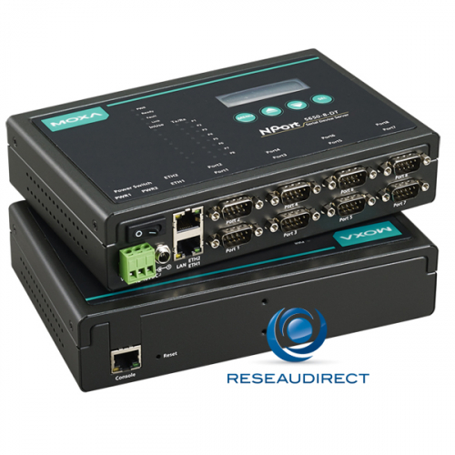 Moxa Nport 5610-8-DT-J serveur de port série Boitier 8 Ports RS-232 RJ45 2 x Ethernet 10/100 TCP-IP 12/48VDC =