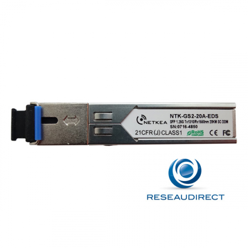 Netkea NTK-GS2-20A-EDS Compatible Cisco SFP GLC-BX20-US-EQ 1000Base-LX/LH 1000Mbs Bidi Monomode Tx1310nm 20km 1xSC DOM -40/+85°C