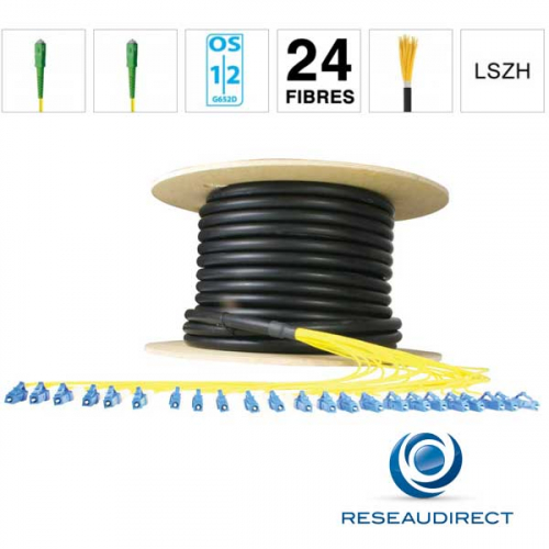 Netkea NTKT24SCASCA09BO020 Câble 24 fibres vrai Breakout 2mm monomode 9/125 OS1/OS2 SC-APC / SC-APC lg 20 m