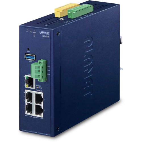 Planet IVR-300 Routeur industriel VPN 5 ports Giga 1 WAN 3 LAN 60 VPN 2 DI 2 DO Firewall filtrage contenu températures de -40 à +75°C