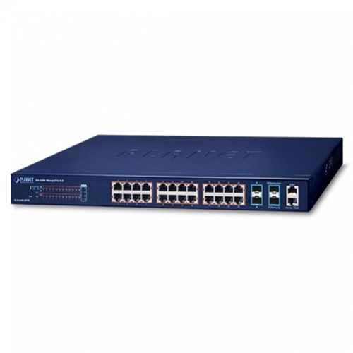 Planet SGS-5240-24P4X Switch POE 802.3at budget 370 Watts admin niveau 2+ L2+ 24 ports Gigabit RJ45 1Gbps 4 ports SFP+ 10 Gbps stackable empilable