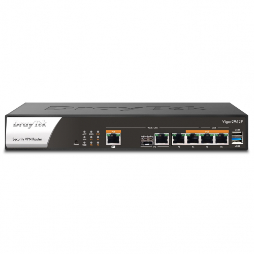 Draytek VIGOR2962P Routeur double Wan 1 x RJ452.5 Gbps 1 combo Gigabit SFP 2 RJ45 LAN Giga PoE 65 watts 200 VPN 50 SSL loadbalancing firmware avancé