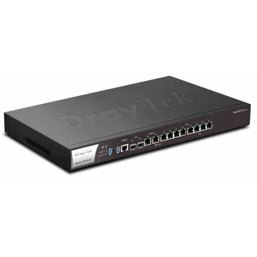 Draytek Vigor3912 Routeur Multiwan 15,6 Gbps de débit NAT 12 ports (8 WAN/LAN) 2 x 10Gbps SFP+ 2 Ethernet Rj45 2,5Gbps 4 Giga et 4 ports LAN GbE fixe