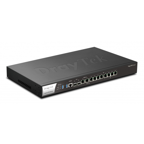 Draytek Vigor3912S Routeur Multiwan 15,6 Gbps de débit NAT 12 ports (8 WAN/LAN) 2 x 10Gbps SFP+ 2 Ethernet Rj45 2,5Gbps 4 Giga et 4 ports LAN GbE fixe SSD 250G - Promo 31/03/2025 -