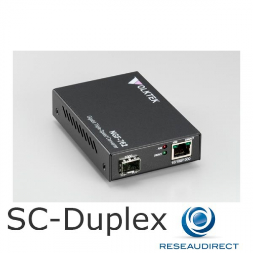 Volktek NGF-762ASC Bridge Convertisseur Ethernet 10/100/1000mbs Rj45 vers Gigabit 1000 LX Monomode 10 km Connecteur SC Duplex