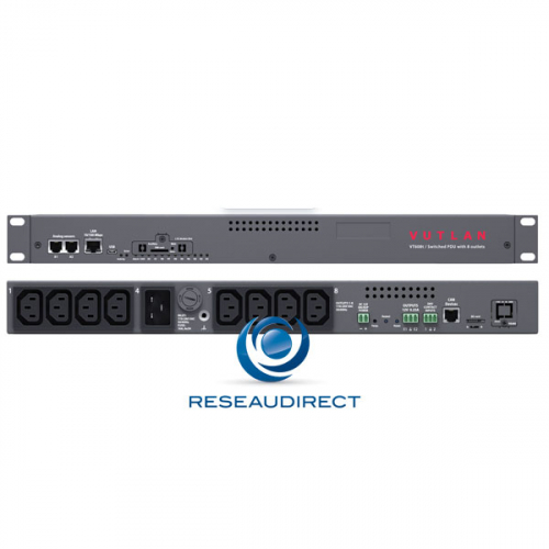 Vutlan VT608T Boitier PDU IP 1 entrée C14 8 sorties C13 230 VAC 1 port Ethernet USB 2 Ports capteurs 2 entrées digitales 2 relais 12V 0.25A 1 CAN port slot interne pour modem LTE VT740