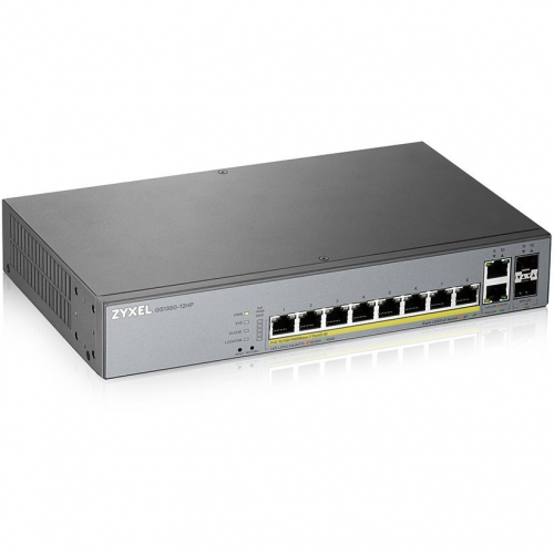 Zyxel GS1350-12HP Switch ethernet POE 8 ports Gigabit RJ45 2 RJ45/SFP 802.3 at af 130 Watts administrable longue distance 250m