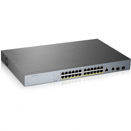 Zyxel GS1350-26HP Switch ethernet POE 24 ports Gigabit RJ45 2 SFP 802.3 at af 375 Watts administrable smart Web  longue distance 250m