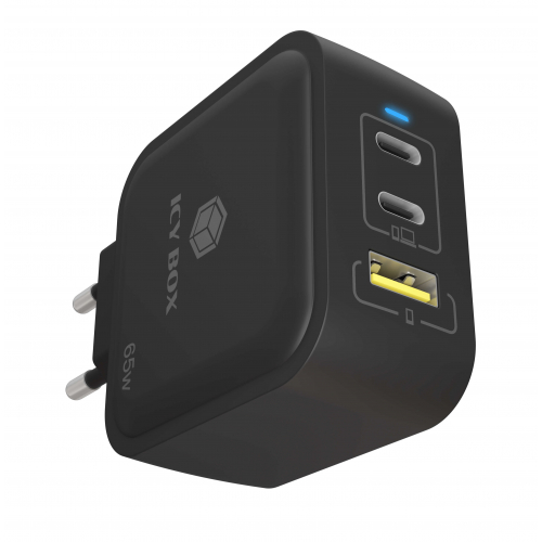 Alimentation USB GaN 2x USB-C 1x USB-A 65W