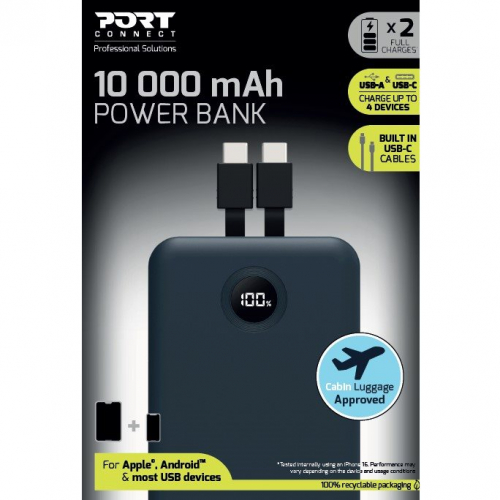 Powerbank 10,000mAh 2 câbles intégrés
